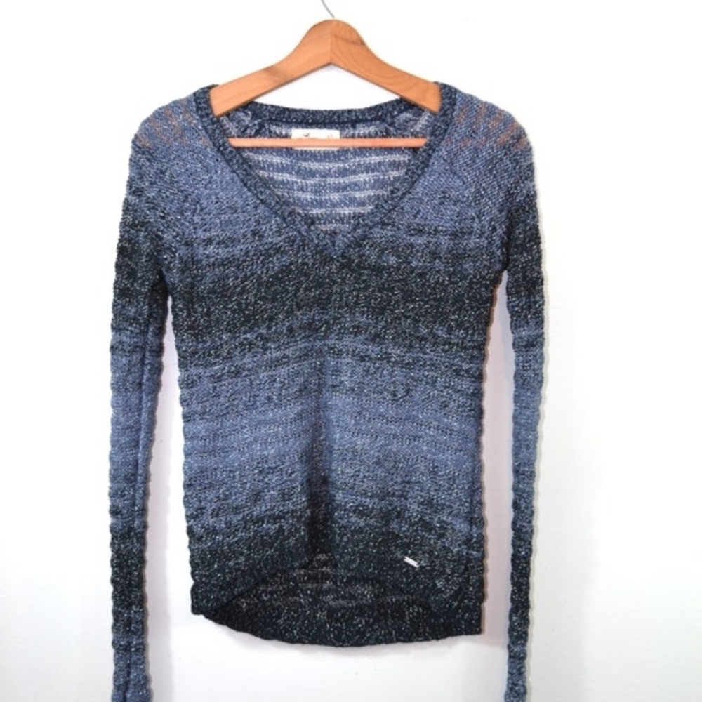 Y2K Hollister Blue Ombre Sparkle v-neck sweater